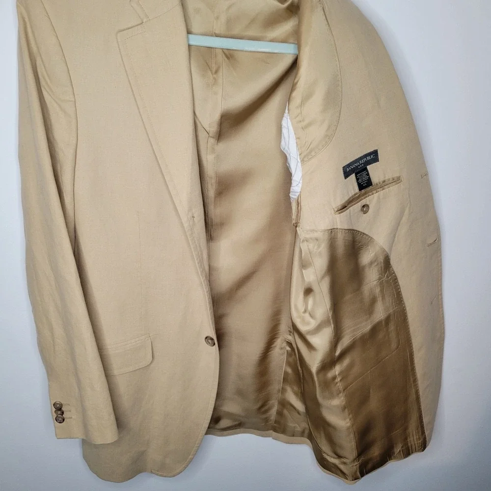 Banana Republic Beige Tan Linen Cotton Blend Blazer Sports Jacket Mens Sz 42L